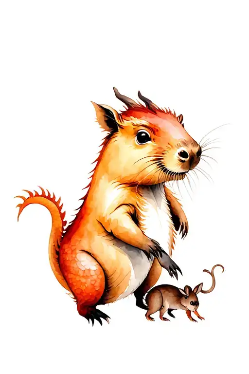 Capybara With A Dragon And Mouse