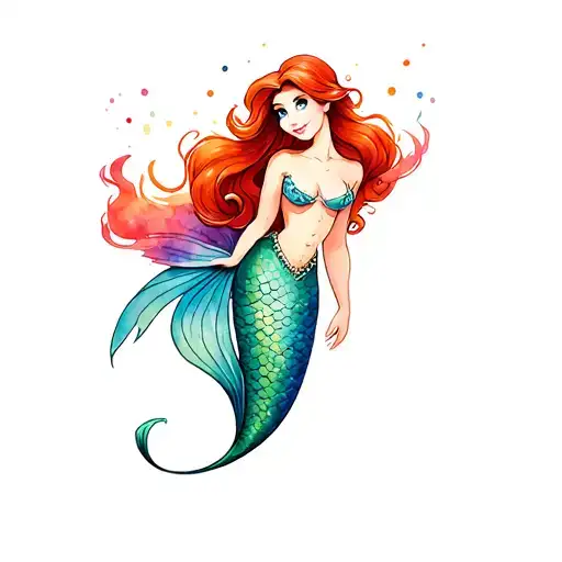 The Little Mermaid Ariel Tattoo Design Featuring