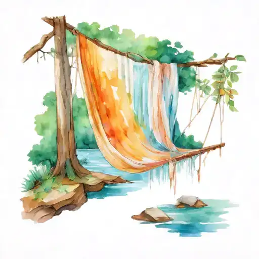 A Hammock In The Woods Beside A Raging River With A Majestic Waterfall