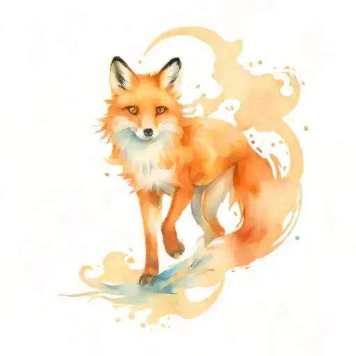 Running Fox With A Tail Made Of Fire