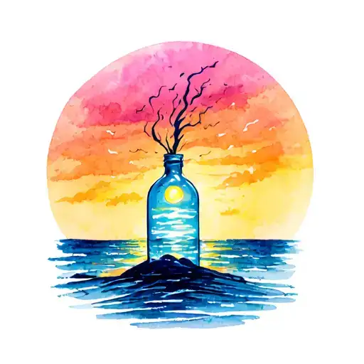 Storm In A Bottle On A Beach Sunset