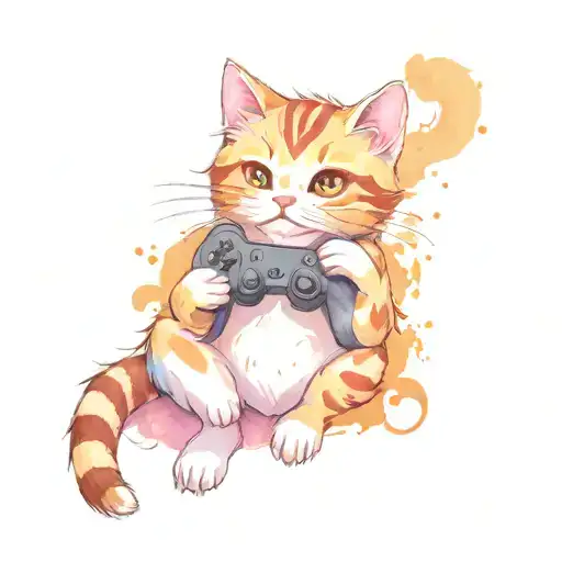 Cute Cat Playing Video Games