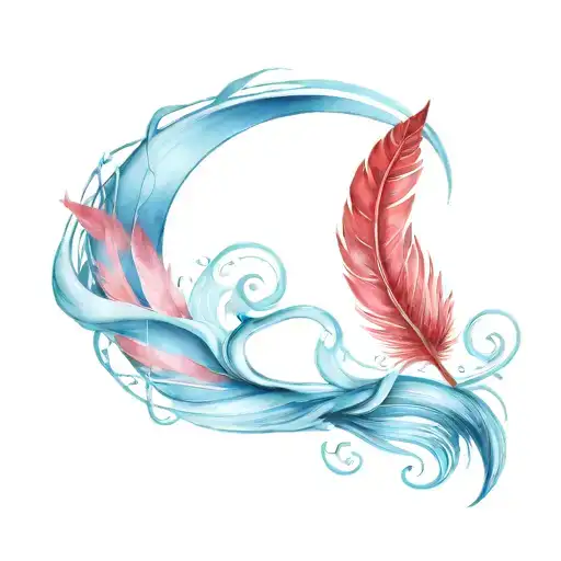 Red Feather And Water Waves