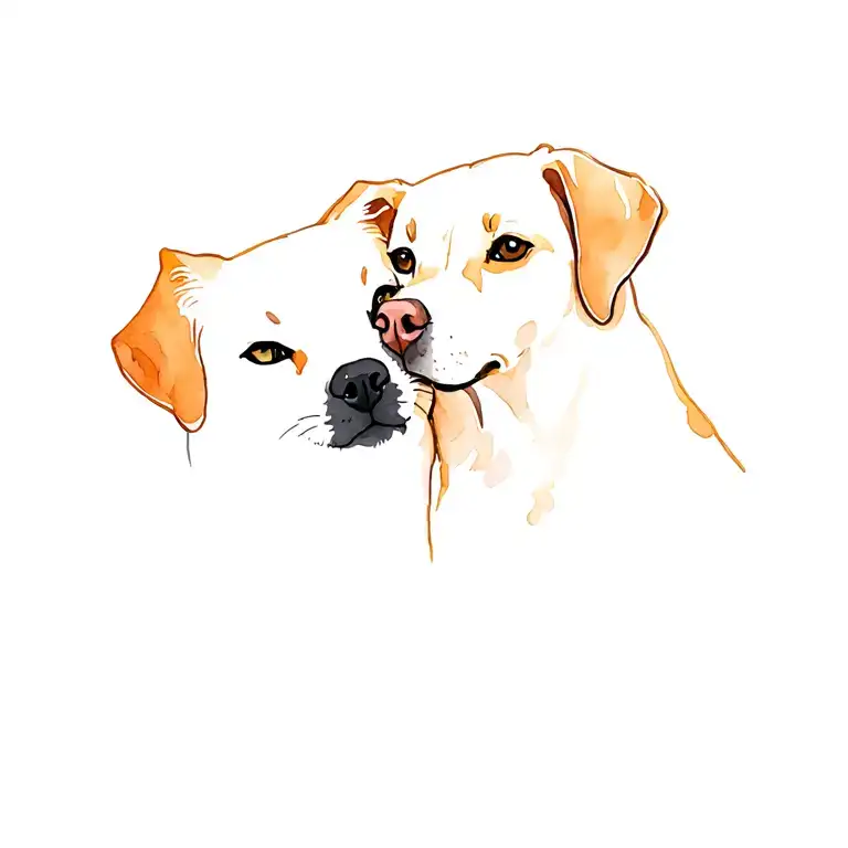 Black Cat And A Yellow Lab Cuddling