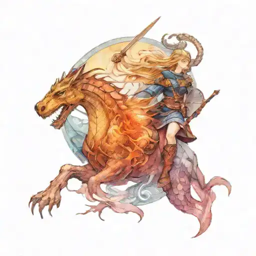 Viking Shield Maiden With Braids Riding Into Battle On A Fierce Dragon