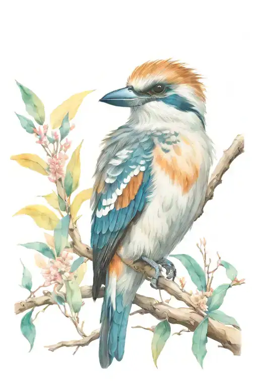 Kookaburra On A Gum Trees Colors Sunset Over Lake