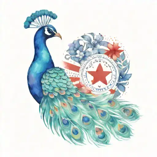 Peacock With Puerto Rican Flag