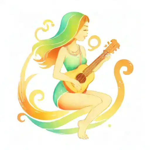 Hula Girl With Ukulele Rainbow Music Note Intertwined
