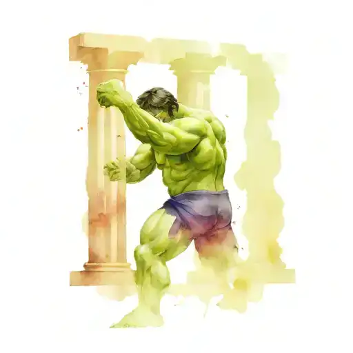 Incredible Hulk Standing Between Two Roman Columns Forming The Roman Numeral 2 And Pushing Them Out