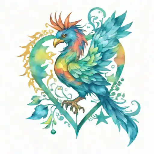 Phoenix Bird Under A Jigsaw Heart