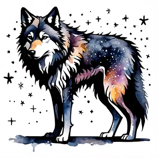 Black Wolf Silhouette Surrounded By Stars