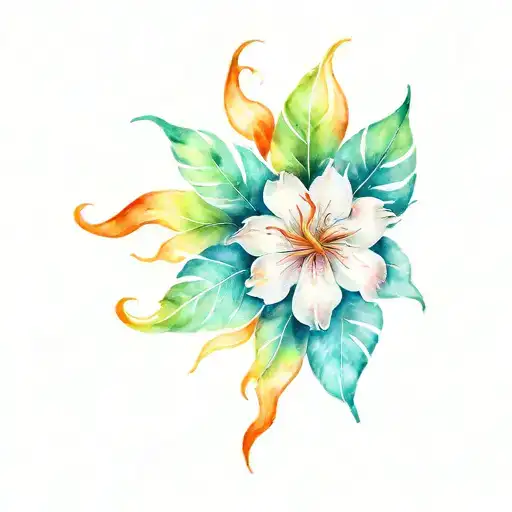 Fire Sign And Tropical Flower