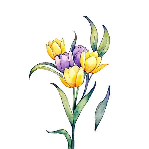 Turtle Sea Tattoo With Yellow And Purple Tulips