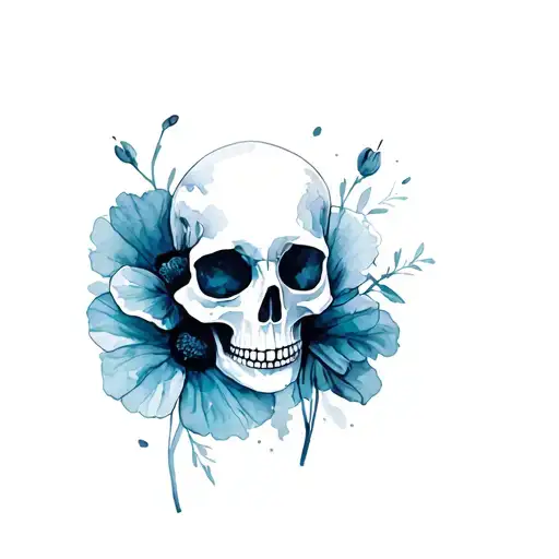 Skull Poppy Flower Intertwined
