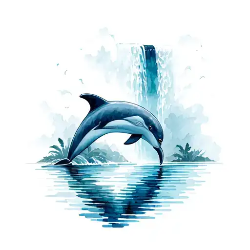 Dolphin And Waterfall Flowing