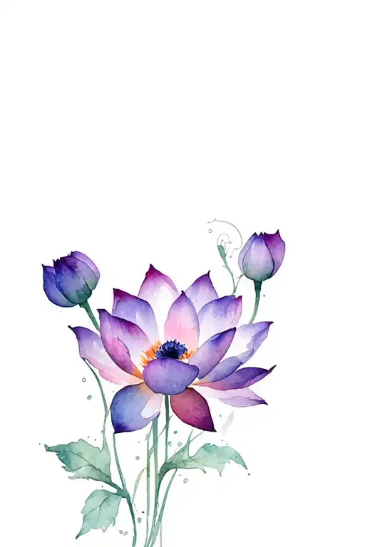 Poppy And Violet Flower Blooming Lotus Flower