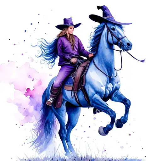 Witch And Cowboy Riding Horse