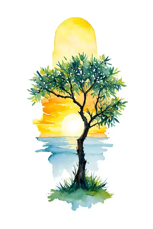 Olive Tree Glowing Sunset Background