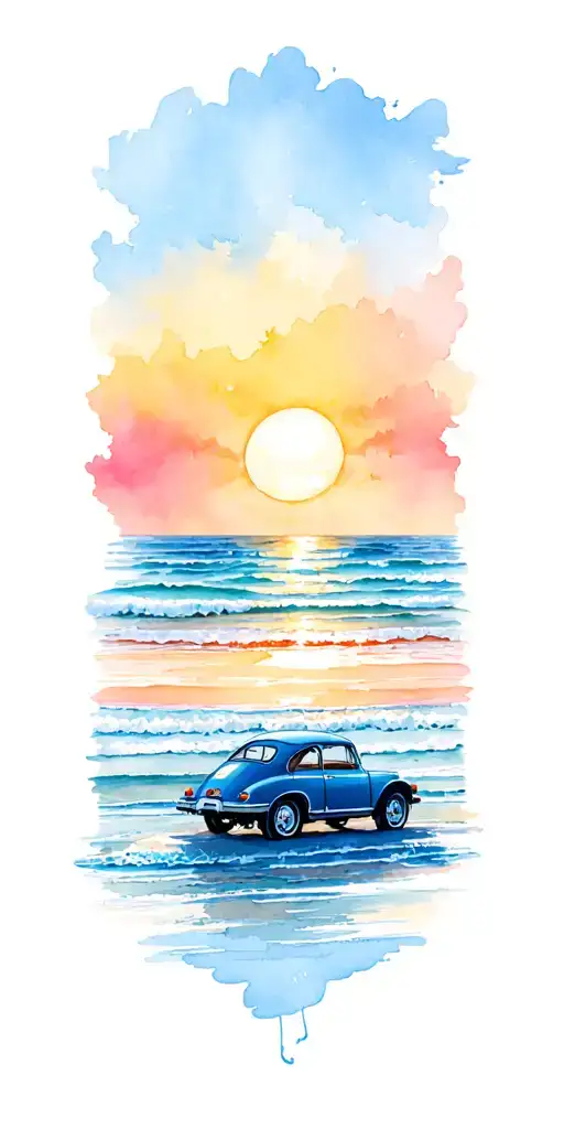 Cobalt Car With A Sunset Beach