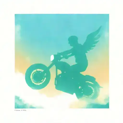 Motorcycle Angel Riding Into Sunset Sky