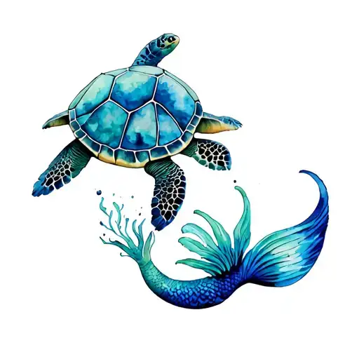 Sea Turtle And Mermaid Tail Beach Landscape