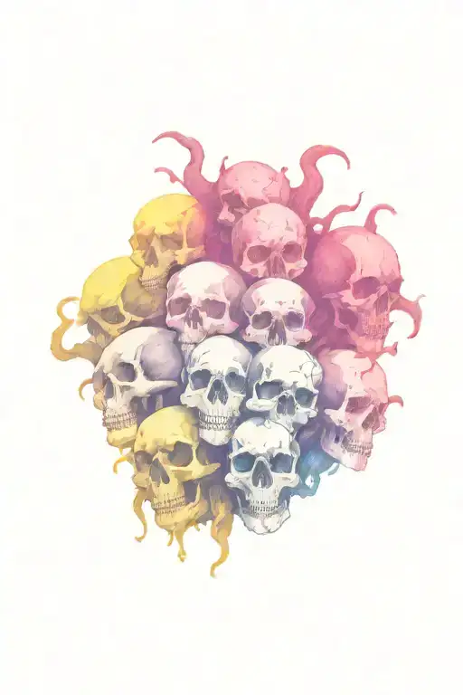 Funny Monsters Rising From Many Skulls In Silhouette Style