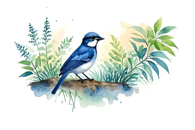 Herb And Bird Sitting Jungle Scene