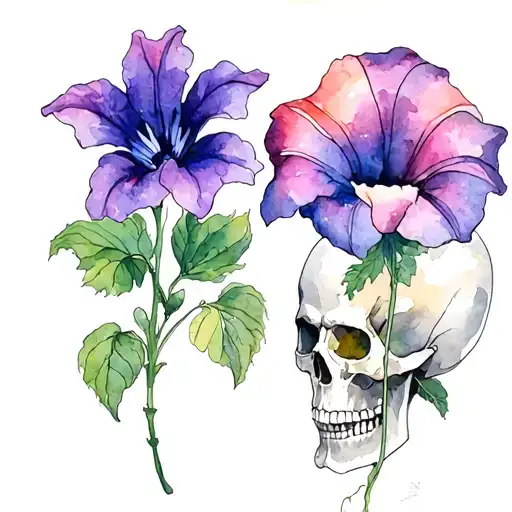 Aster Flower And Morning Glory Flower And A Skull