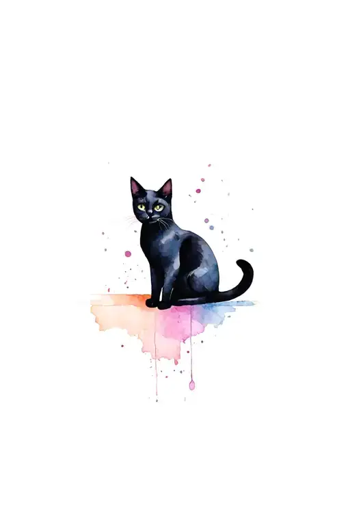 Black Cat With Watercolour Background