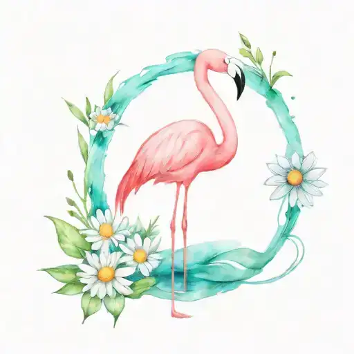 Pink Flamingo With 2 Daisies