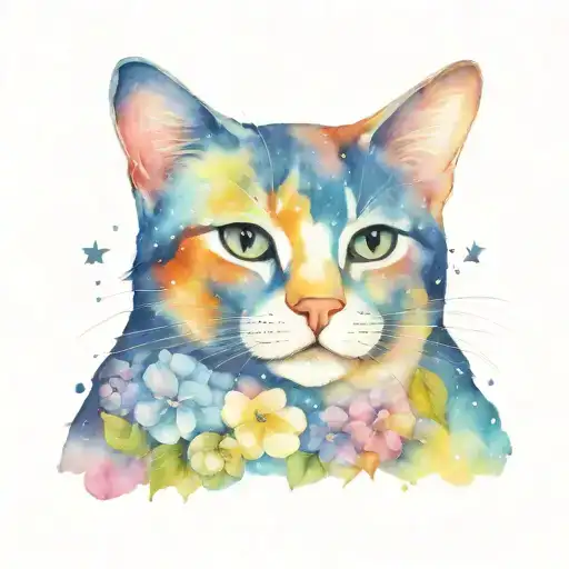 Galaxy Cat With Constellations Surrounded By Hydrangeas