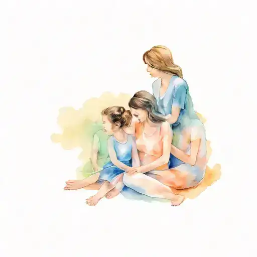 Mother And 4 Girls Sitting Side By Side