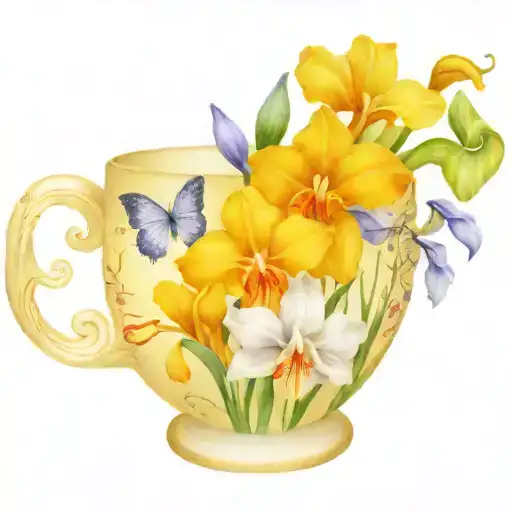China Tea Cup Surrounded With Irises Butterfly's And Brotherly Love