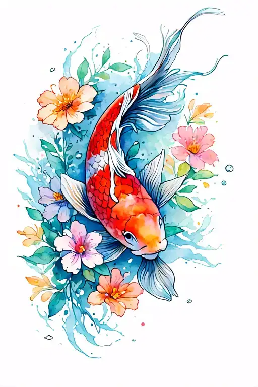 Koi Fish With Flowers