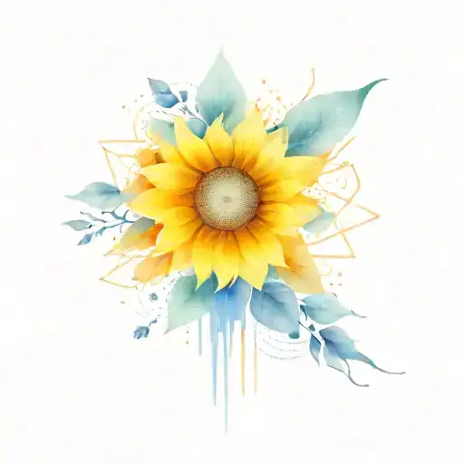 Fine Line Geometric Pattern Background With Sunflowers And Blue Bells Narrow Spine