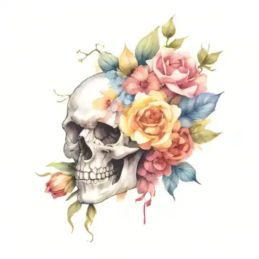 Skull Flower Bouquet Fine Line