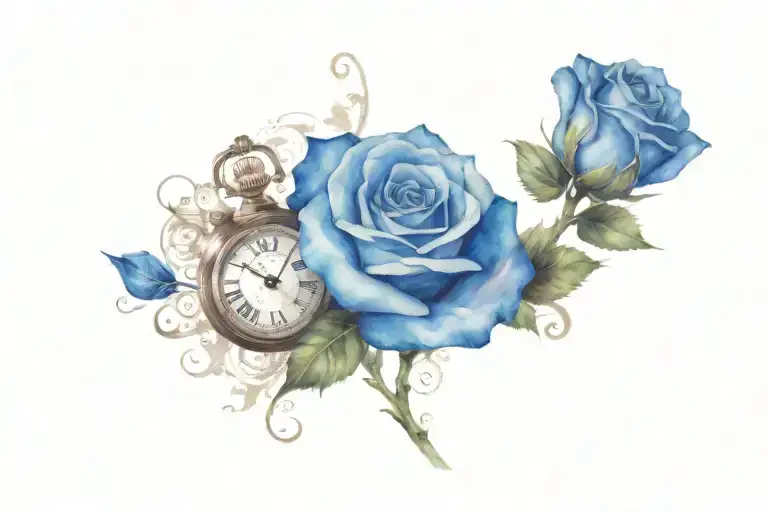 Blue Rose And A Clock Together With My Son Zacc In It As A Memorial
