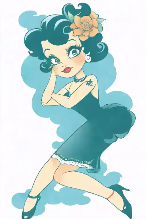 Curvy Betty Boop Wearing Thigh High Stockings And Black Dress