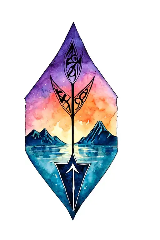 Arrow With Mountain And Runes Viking Symbols