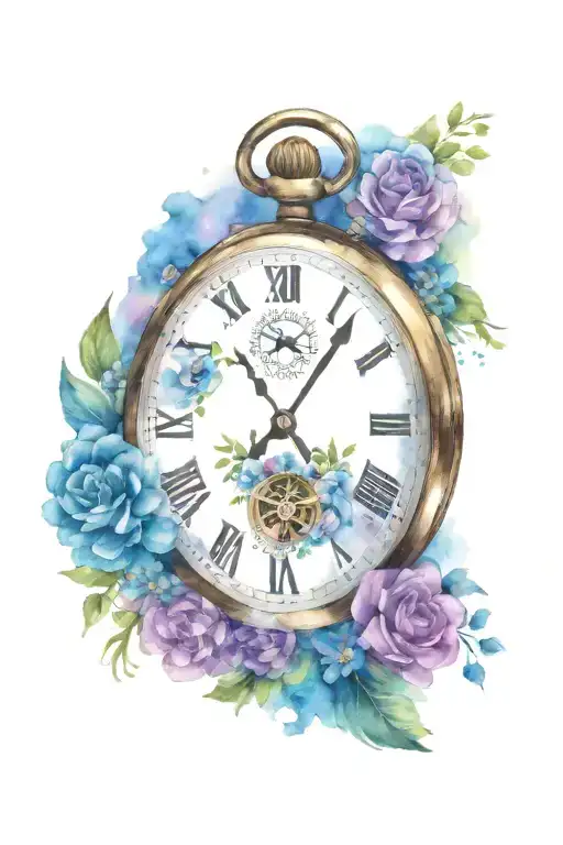 Pocket Watch With Flowers Around It And A Galaxy Background