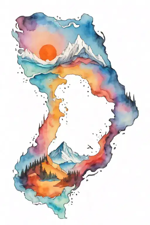 Snowboard Mountain Ocean Combination Earth With Land