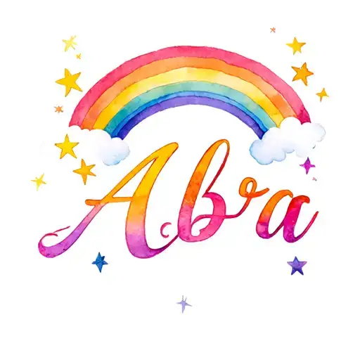 The Name Abra In Fancy Letters With A Radiant Rainbow Above And Several Magical Stars Surrounding