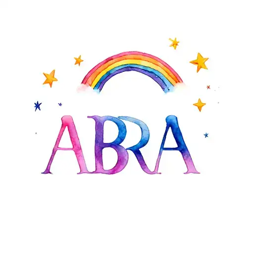 The Name Abra In Fancy Letters With A Radiant Rainbow Above And Several Magical Stars Surrounding