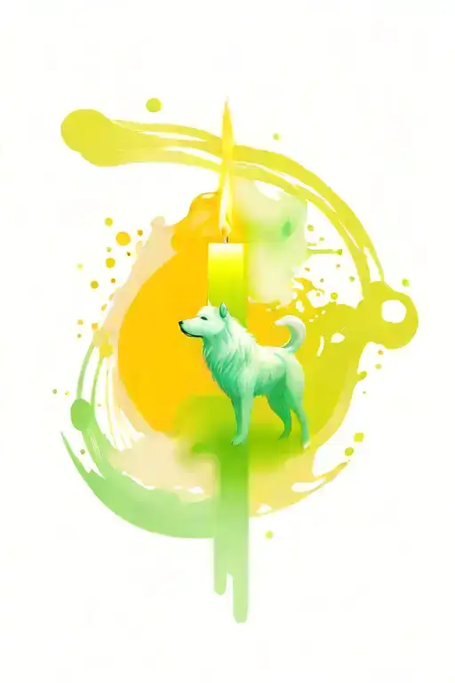 A Green Candle Being Surrounded By A White Wolf