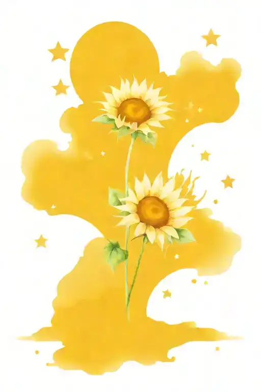 Mountain Landscape With Sunflowers And A Moon And Stars