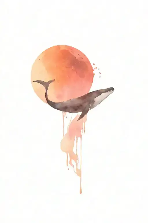 Whale Jumping Of The Sea With Moon Surrounded