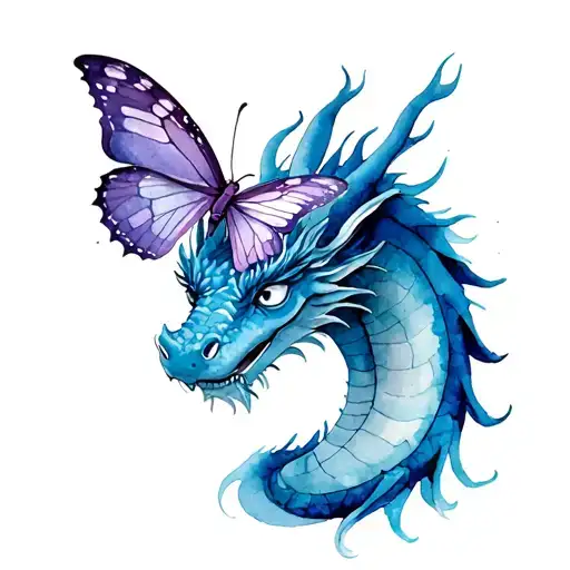 Blue Dragon With Purple Butterfly On Nose