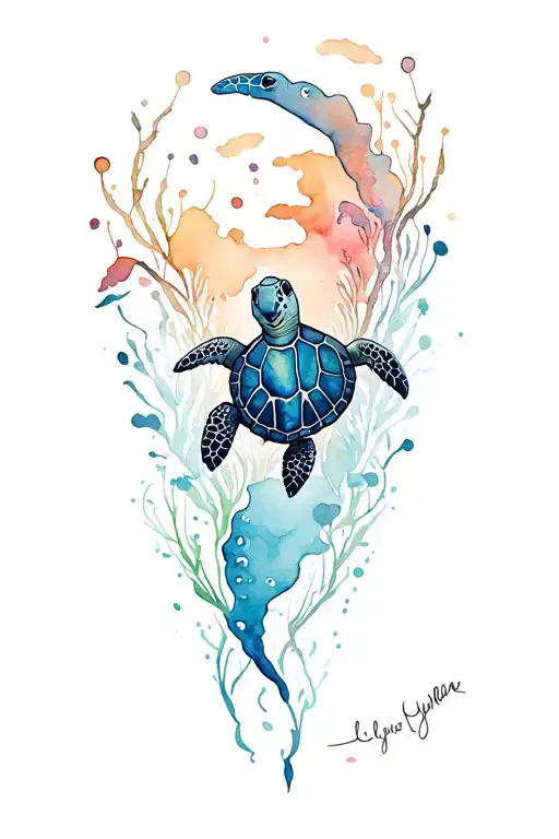 Leg Sleeve Tattoo Design Sea Turtle Swimming
