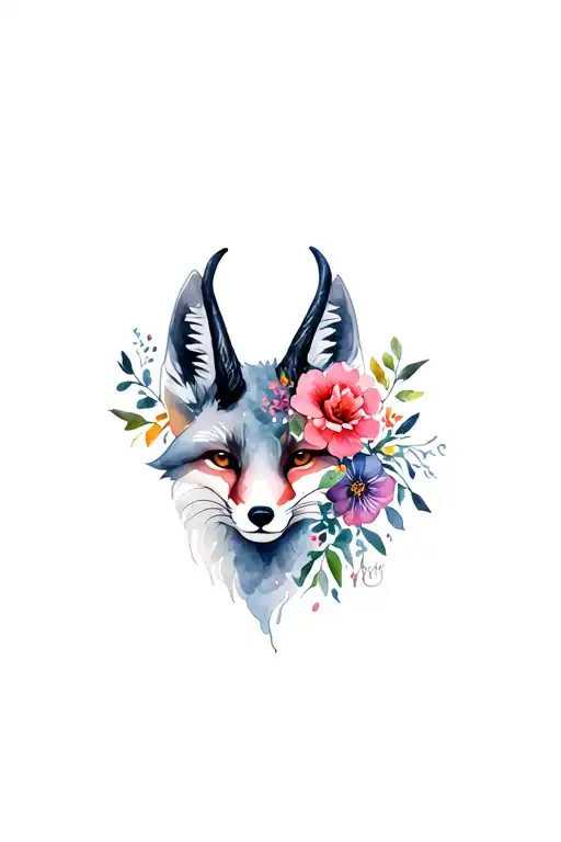 Fox Curled Horns With Flowers