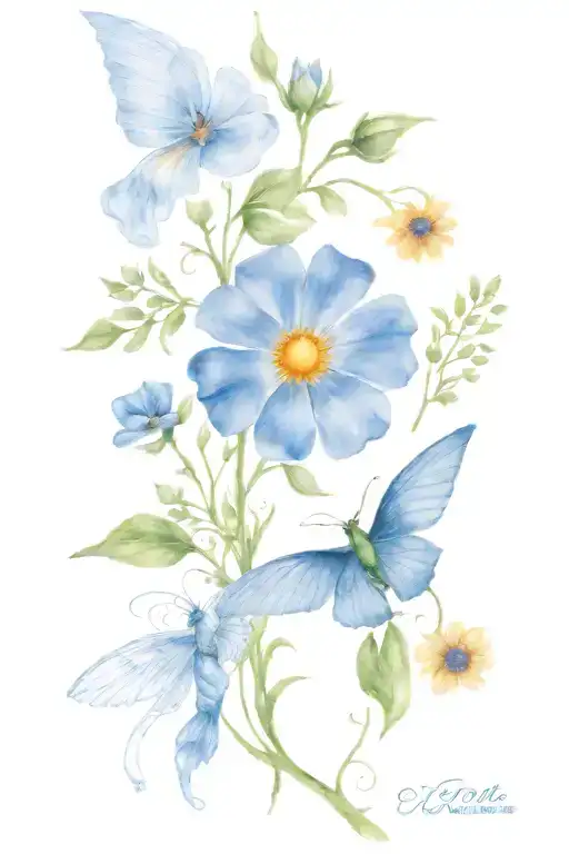 Simple Forearm Tattoo With Daisies And Morning Glories With Angel Wings